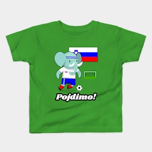 ⚽ Slovenia Football, Elephant Scores a Goal, Pojdimo! Team Spirit Kids T-Shirt